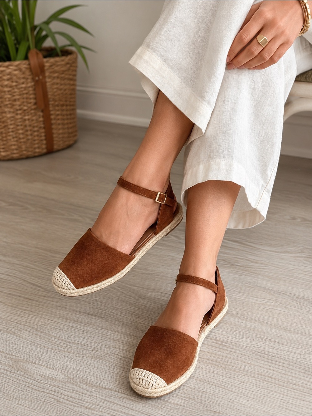 Banana Republic Brown Suede Espadrille Flats | Ankle Strap | Women’s Size 7